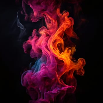 Symmetrical patterns of colorful smoke flowing gracefully against a dark background, creating a mesmerizing and vibrant abstract effect.