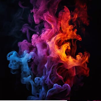 Symmetrical patterns of colorful smoke flowing gracefully against a dark background, creating a mesmerizing and vibrant abstract effect.