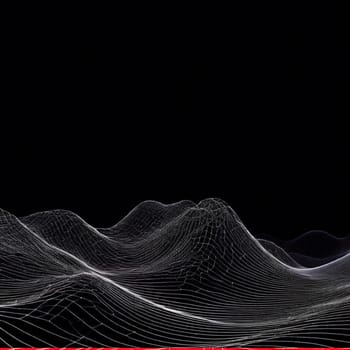 A dynamic wave of intersecting wireframe lines creating a sense of movement, flow, and structure.