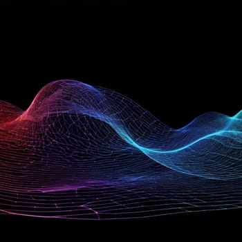 A dynamic wave of intersecting wireframe lines creating a sense of movement, flow, and structure.