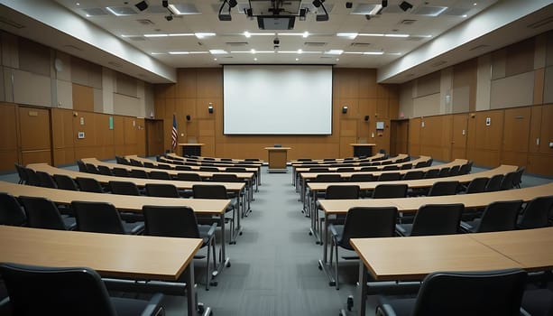 Empty chairs echo silence in the muted lecture hall. Fluorescent lights cast a sterile glow over untouched desks, awaiting the bustle of knowledge and life. A sense of anticipation lingers, like a held breath before the storm of academia rushes in.