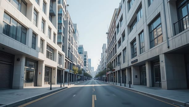 Empty streets echo silence. Sun-kissed buildings stand sentinel, untouched by time. A hush blankets the city, each window a vacant gaze. Loneliness lingers in the still air, a stark beauty in isolation.