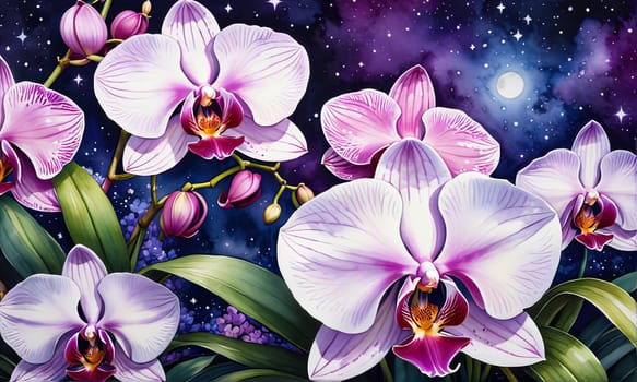 Stunning abstract orchid, bright colors, artistic floral pattern, ideal for creative design projects, bold nature themes, vivid backgrounds, or elegant decor accents