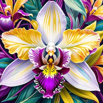 Rich orchid hues, detailed petals, bold floral design, perfect for artistic projects, exotic themes, vibrant backgrounds, or elegant decor accents