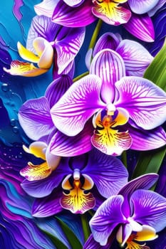 Vibrant orchid illustration, rich colors, detailed petals, perfect for nature-themed designs, artistic backgrounds, bold decor, or botanical inspirations
