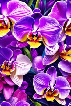 Vibrant orchid illustration, rich colors, detailed petals, perfect for nature-themed designs, artistic backgrounds, bold decor, or botanical inspirations