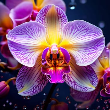 Stunning orchid close-up, rich colors, intricate details, perfect for floral art, nature-themed designs, vibrant backgrounds, or exotic decor inspirations