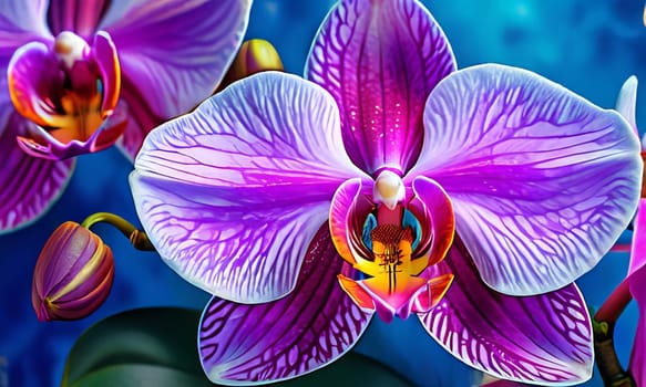 Stunning orchid close-up, rich colors, intricate details, perfect for floral art, nature-themed designs, vibrant backgrounds, or exotic decor inspirations