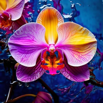 Rich orchid illustration, detailed petals, bold colors, ideal for creative projects, exotic themes, vibrant backgrounds, or elegant decor accents