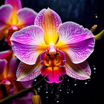 Rich orchid illustration, detailed petals, bold colors, ideal for creative projects, exotic themes, vibrant backgrounds, or elegant decor accents
