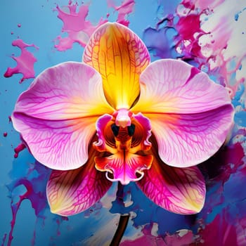 Rich orchid illustration, detailed petals, bold colors, ideal for creative projects, exotic themes, vibrant backgrounds, or elegant decor accents