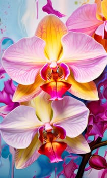 Rich orchid illustration, detailed petals, bold colors, ideal for creative projects, exotic themes, vibrant backgrounds, or elegant decor accents