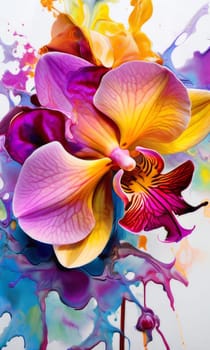 Rich orchid illustration, detailed petals, bold colors, ideal for creative projects, exotic themes, vibrant backgrounds, or elegant decor accents