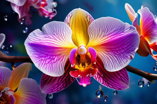 Vibrant orchid pattern, rich colors, detailed petals, perfect for floral art, creative designs, bold backgrounds, or botanical decor inspirations