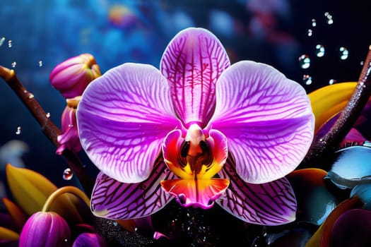 Vibrant orchid pattern, rich colors, detailed petals, perfect for floral art, creative designs, bold backgrounds, or botanical decor inspirations