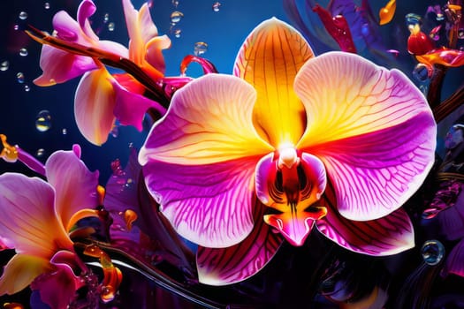 Vibrant orchid pattern, rich colors, detailed petals, perfect for floral art, creative designs, bold backgrounds, or botanical decor inspirations