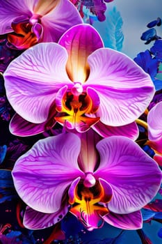 Vibrant orchid pattern, rich colors, detailed petals, perfect for floral art, creative designs, bold backgrounds, or botanical decor inspirations