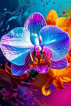 Vibrant orchid pattern, rich colors, detailed petals, perfect for floral art, creative designs, bold backgrounds, or botanical decor inspirations