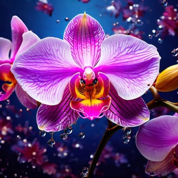 Vibrant orchid pattern, rich colors, detailed petals, perfect for floral art, creative designs, bold backgrounds, or botanical decor inspirations