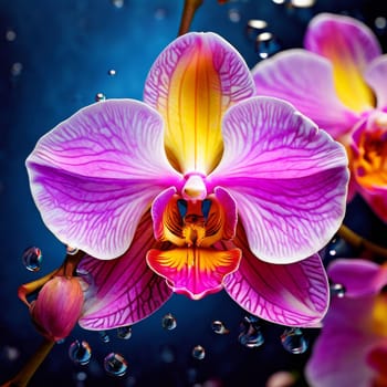 Stunning orchid close-up featuring vivid magenta, purple petals. Detailed textures highlight natural elegance. Ideal for botanical prints, home decor, floral-themed designs