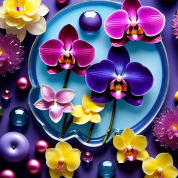 Orchid blooms in rich magenta, purple hues. Close-up captures intricate petal details. Ideal for floral-themed decor, botanical art, nature enthusiasts, photographers