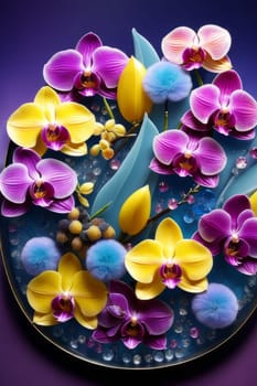 Orchid blooms in rich magenta, purple hues. Close-up captures intricate petal details. Ideal for floral-themed decor, botanical art, nature enthusiasts, photographers