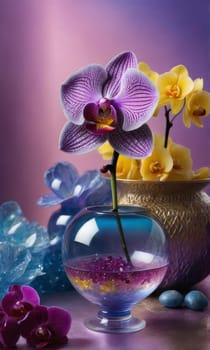 Lush orchid blossoms showcase striking colors, intricate patterns. Bold magenta, purple tones evoke tropical paradise. Perfect for floral decor, botanical prints, nature-inspired designs
