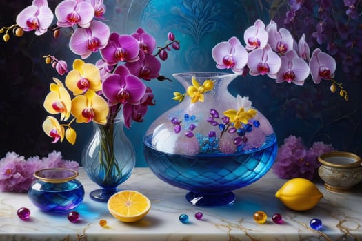 Rich magenta, purple orchid petals in full bloom. Captivating floral display with intricate details. Perfect for botanical prints, home decor, nature enthusiasts