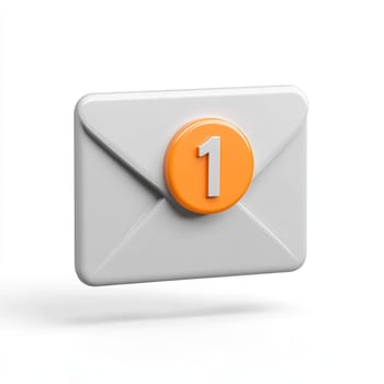 A light gray envelope icon with glossy texture and orange notification badge. This design conveys modern and sleek digital communication style