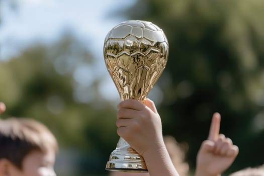 Trophy Cup: Victory symbol, achievement moment, proud hands, success emblem, competition triumph, celebratory gesture, gleaming award, recognition honor, accomplishment showcase, achievement reward.