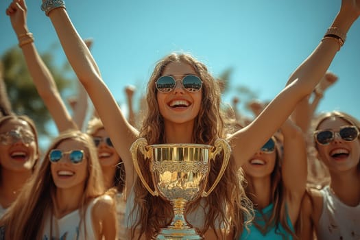 Award Presentation: Trophy grasp, victorious gesture, hands raised, prize moment, winning emblem, success celebration, accomplishment symbol, recognition gesture, competition honor, triumph display