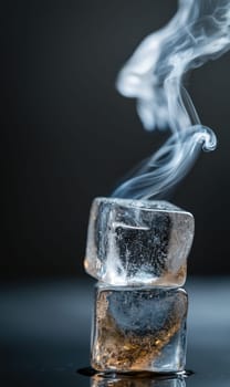 Ice cubes banner: minimalist style, clear design, frosty texture, chilled elements, crisp visual, refreshing look, cold sensation, subtle elegance, clean aesthetics