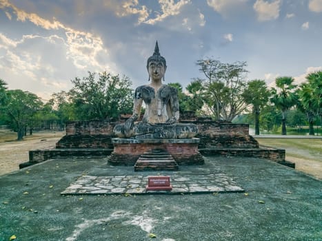 Big stone Buddha statue at Wat Maechon temple, Sukhothai, Thailand