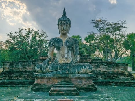Big stone Buddha statue at Wat Maechon temple, Sukhothai, Thailand