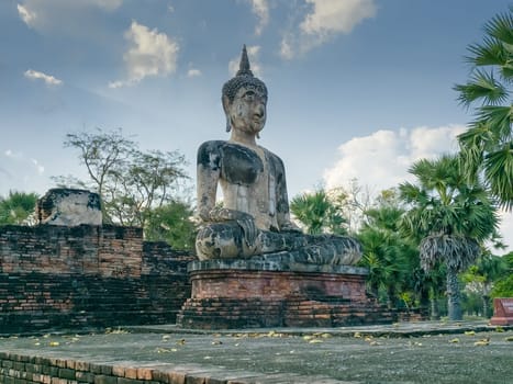 Big stone Buddha statue at Wat Maechon temple, Sukhothai, Thailand