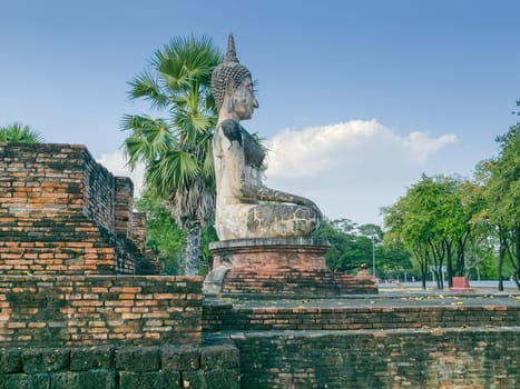 Big stone Buddha statue at Wat Maechon temple, Sukhothai, Thailand
