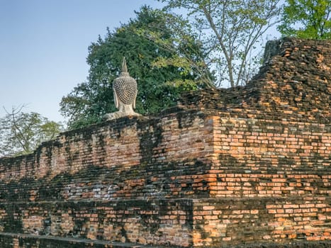 Big stone Buddha statue at Wat Maechon temple, Sukhothai, Thailand