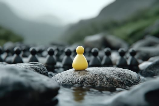 Solitary stance: individuality presence, visualization of uniqueness, one against the crowd, self-expression, personal belief, distinctive identity, singularity, personal courage, social contrast,