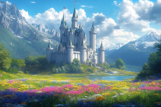 Beautiful princess castle with towers. Cartoon style