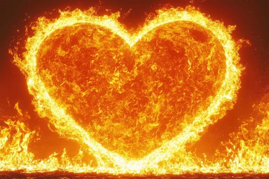 A blazing heart of vibrant fire representing intense passion, deep love, and overwhelming warmth and affection