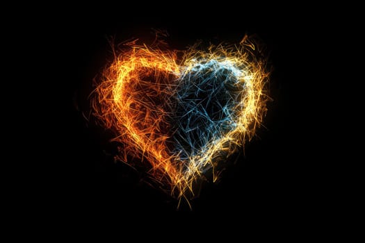A vibrant heart composed of delightful sparkles in beautiful orange and blue hues, symbolizing love and connection