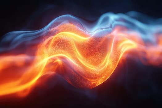 A mesmerizing visual of vibrant light waves in orange and blue, showcasing dynamic energy and movement.