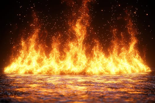 A stunning visual of vibrant flames rising above a reflective water surface, showcasing fire's beauty.