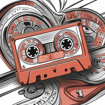 Whimsical background with a cute smiley face on a retro cassette tape - an artistic interpretation
