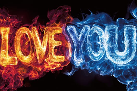 A dynamic, captivating visual of Love You in both fiery and icy textures that symbolize intense emotions