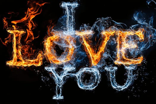 This artwork vibrantly portrays love through fire and water, creating captivating visuals that evoke deep emotions