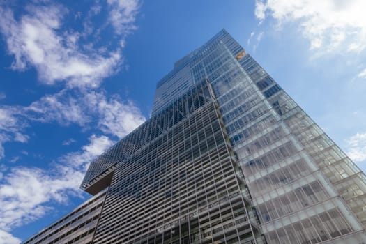 OSAKA, JAPAN - SEPTEMBER 26, 2024: Exterior architectural views of Abeno Harukas from Abiko-Suji St. Abeno Harukas is one of the tallest buildings in Japan