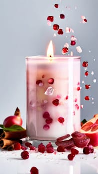 Luxurious candlelight surrounded by vibrant flower petals, fresh lemon, and spices. Ideal for promoting tranquility, wellness, and inviting home decor