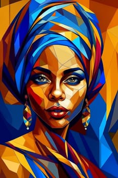 Colorful digital portrait of an african woman featuring geometric patterns