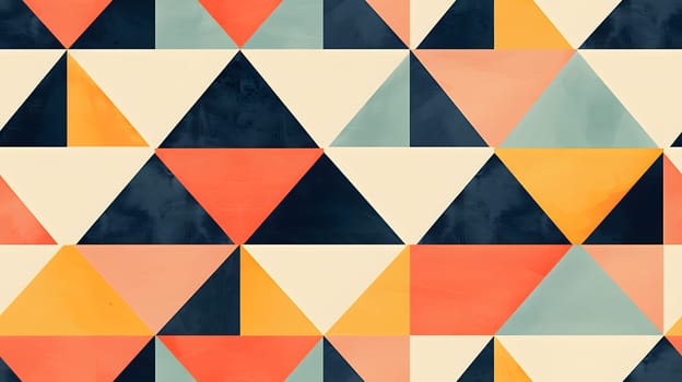 A vibrant geometric pattern featuring colorful triangles on a white canvas, creating a symmetrical and artistic design. The azure, aqua, and material properties add depth to the pattern